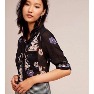 Cloth & Stone for Anthropologie Tavira Blouse - Sheer Floral, Black